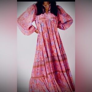 Spell & The Gypsy Collective Maxi Dress w/ Butterflies Musk Color Size S NWT